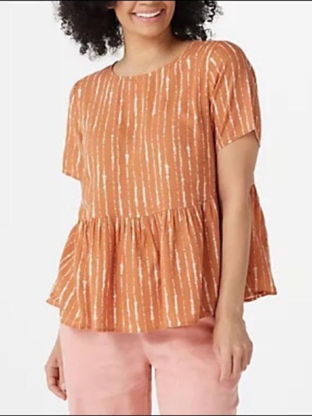 Denim & Co. Naturals Printed Linen Blend Peplum Blouse